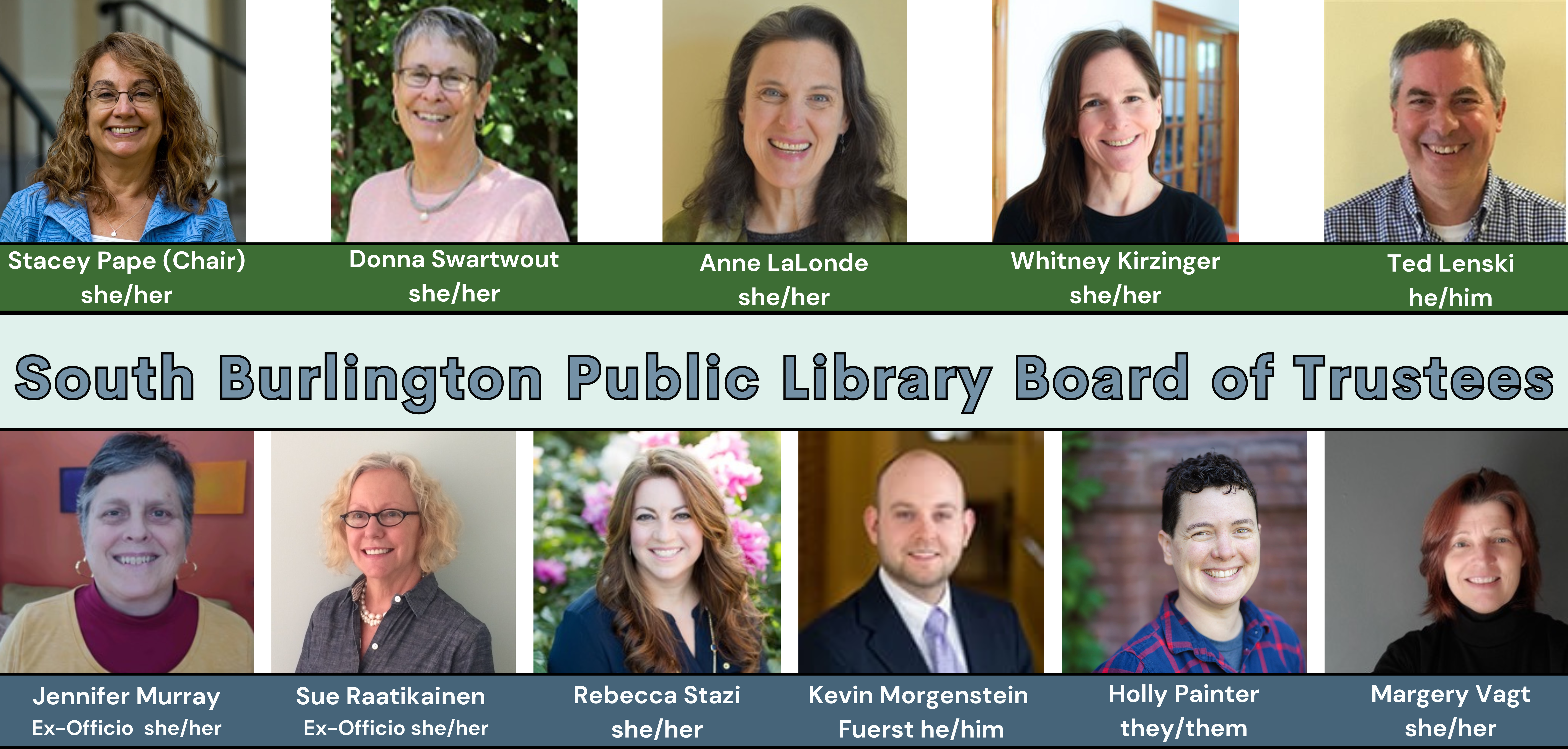 South Burlington Public Library Board of Trustees with photographs of each member